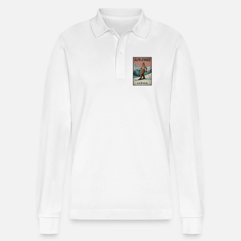 Alpe D'Huez Frankreich - Stanley/Stella Unisex Bio-Langarm-Poloshirt Prepster - Weiß