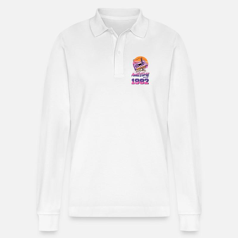 Retro Kassette 1982 Neon Design - Stanley/Stella Unisex Bio-Langarm-Poloshirt Prepster - Weiß