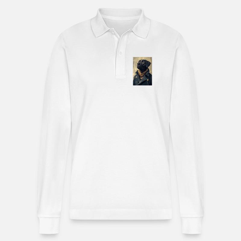 Illustration eines humanoiden Hundes - Stanley/Stella Unisex Bio-Langarm-Poloshirt Prepster - Weiß