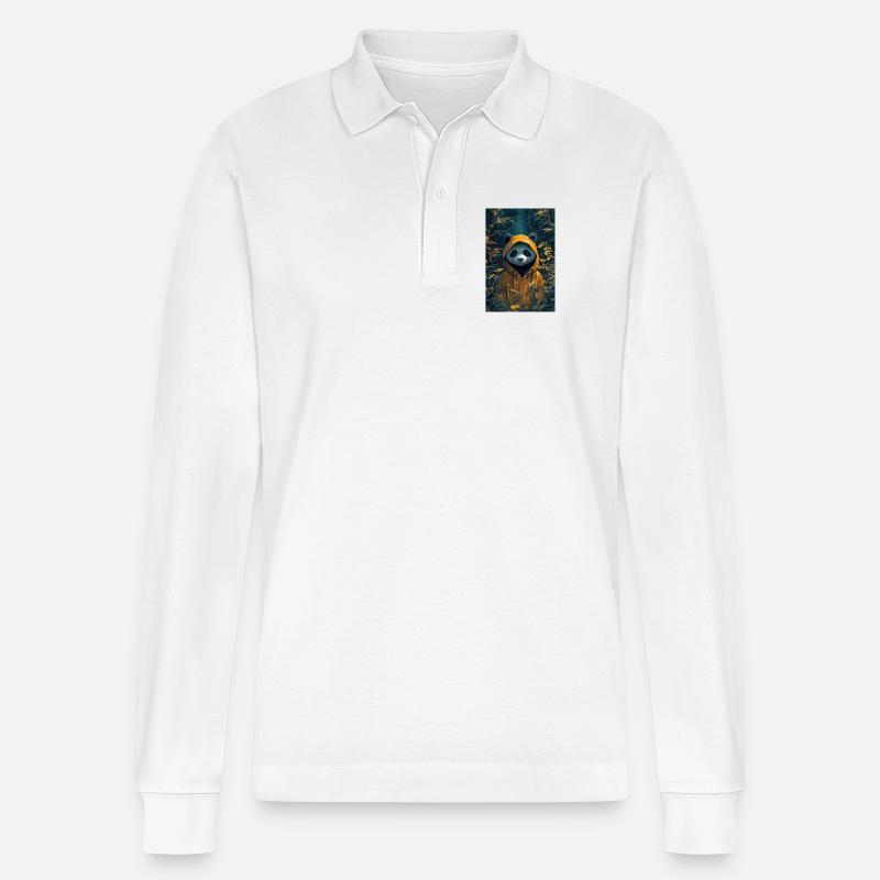 Illustration eines humanoiden Pandas - Stanley/Stella Unisex Bio-Langarm-Poloshirt Prepster - Weiß