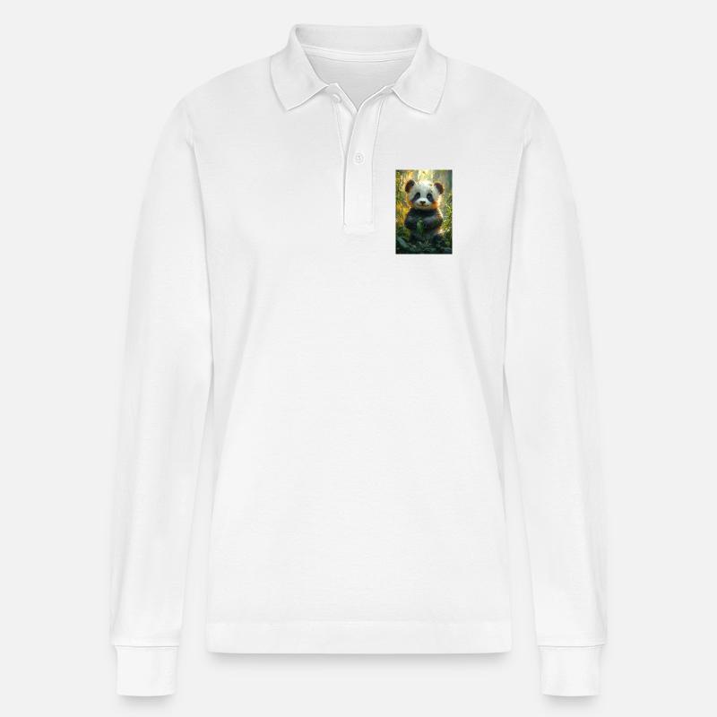 Illustration eines Pandas - Stanley/Stella Unisex Bio-Langarm-Poloshirt Prepster - Weiß