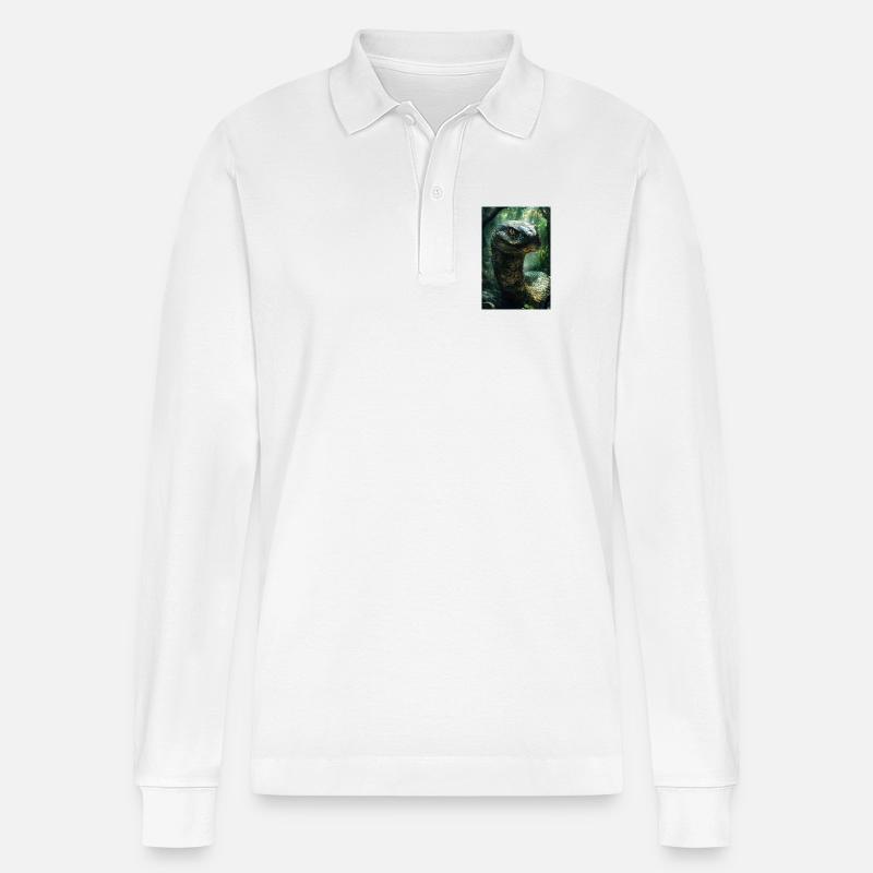 Illustration einer Schlange - Stanley/Stella Unisex Bio-Langarm-Poloshirt Prepster - Weiß