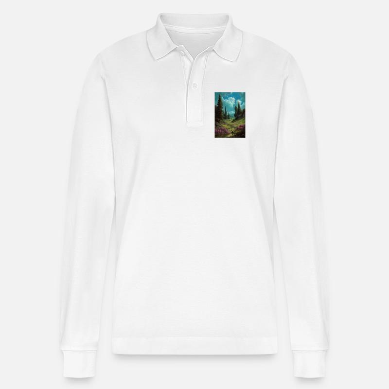 Illustration einer Naturlandschaft - Stanley/Stella Unisex Bio-Langarm-Poloshirt Prepster - Weiß