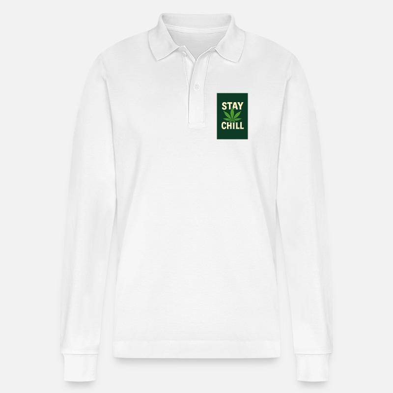 Stay Chill Cannabis Leaf - Stanley/Stella Organic Unisex Long-Sleeved Polo Shirt Prepster - white