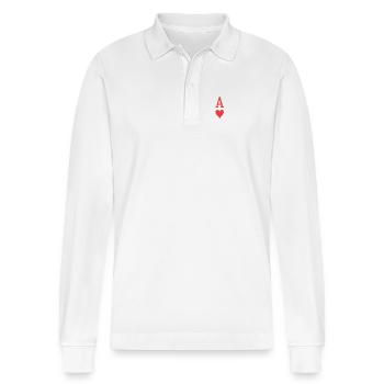 Rotes Herz-Ass auf schwarzem Hintergrund - Stanley/Stella Unisex Bio-Langarm-Poloshirt Prepster - Weiß - Vorne - Anna (173cm) & Nico (186cm)