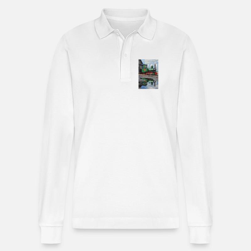 Reflexion der Dampflokomotive - Stanley/Stella Unisex Bio-Langarm-Poloshirt Prepster - Weiß