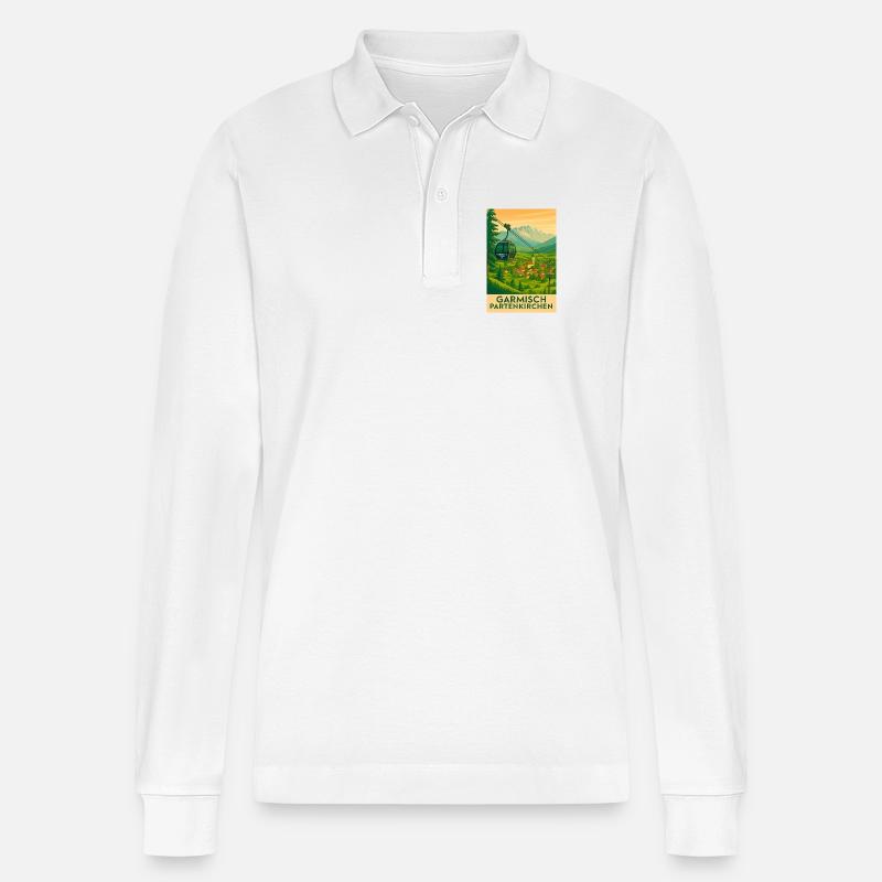 Garmisch Bergpanorama Gondel - Stanley/Stella Unisex Bio-Langarm-Poloshirt Prepster - Weiß