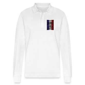 Don't piss off the Master Corporal with the tricolor flag - Stanley/Stella Organic Unisex Long-Sleeved Polo Shirt Prepster - white - Front - Anna (173cm) & Nico (186cm)