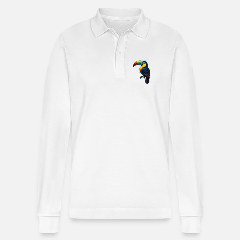 Tropischer Tukan Farbexplosion - Stanley/Stella Unisex Bio-Langarm-Poloshirt Prepster - Weiß