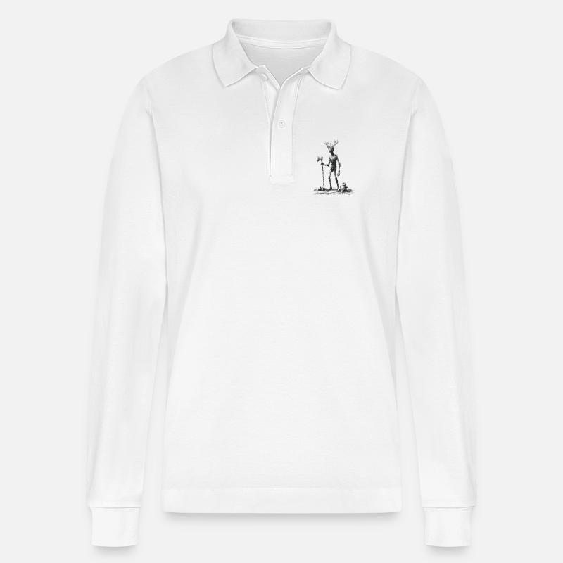 Waldgeist mit Axt - Stanley/Stella Unisex Bio-Langarm-Poloshirt Prepster - Weiß