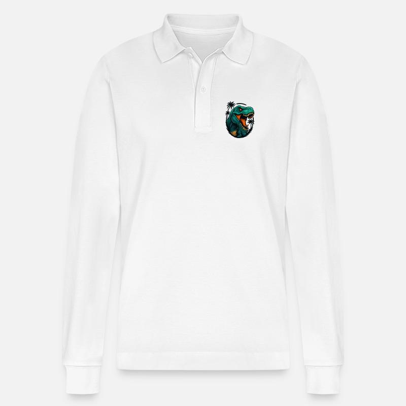 Neon Dino Dschungelkopf - Stanley/Stella Unisex Bio-Langarm-Poloshirt Prepster - Weiß