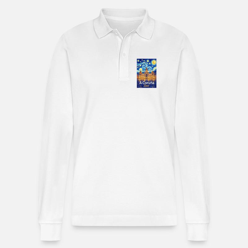 A Coruna Spain - Stanley/Stella Unisex Bio-Langarm-Poloshirt Prepster - Weiß