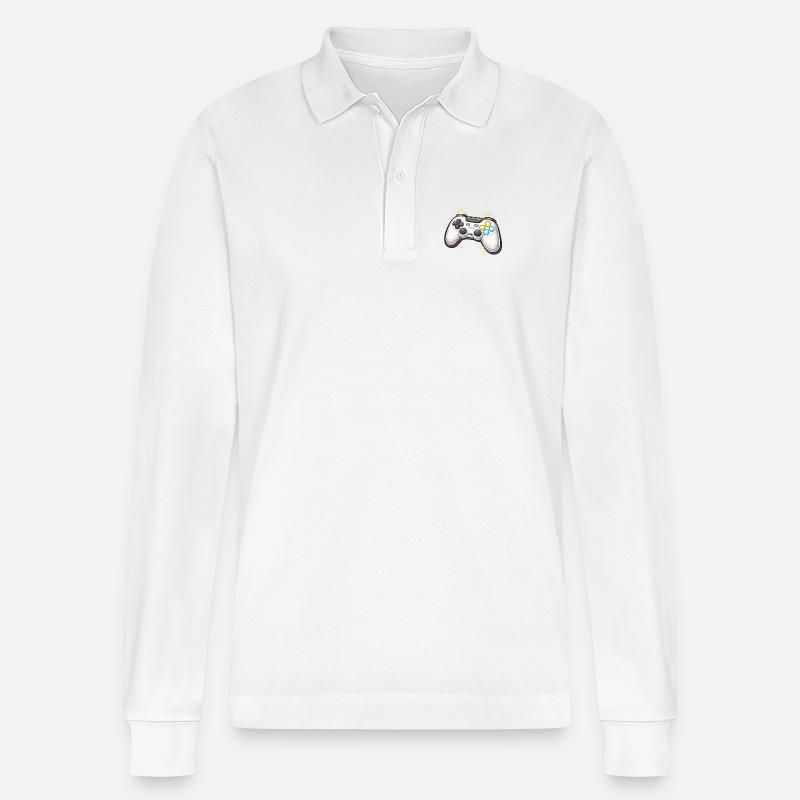 Leuchtender Spielecontroller mit Sternenstaub - Stanley/Stella Unisex Bio-Langarm-Poloshirt Prepster - Weiß