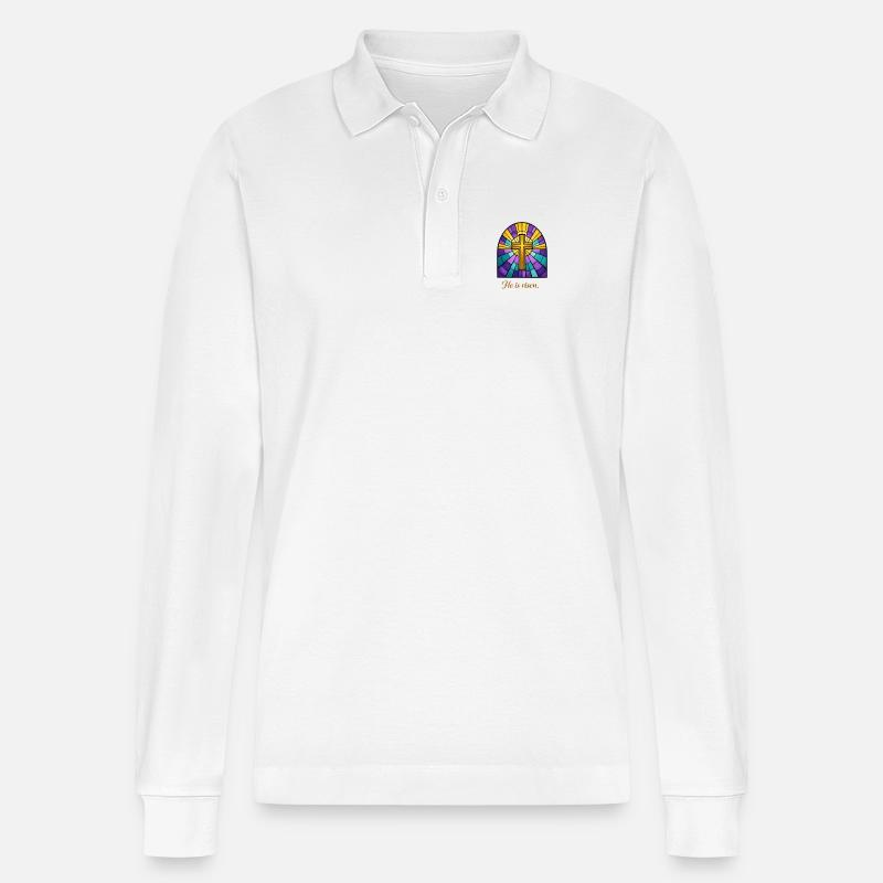 He is risen - Stanley/Stella Unisex Bio-Langarm-Poloshirt Prepster - Weiß