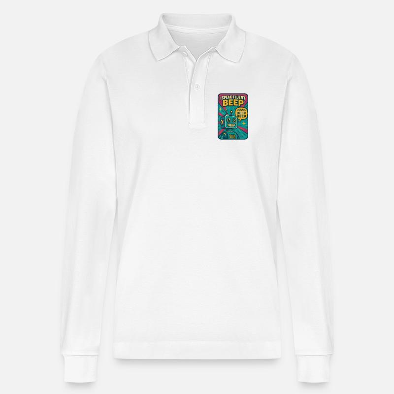 Fließend Beep | Roboter Sci-Fi Nerd - Stanley/Stella Unisex Bio-Langarm-Poloshirt Prepster - Weiß