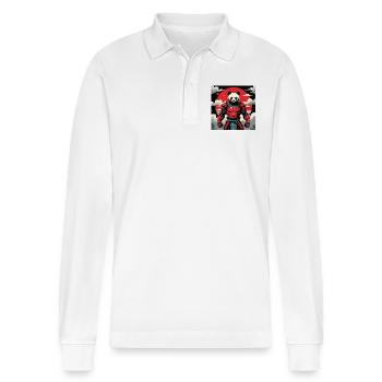 Samurai Panda Warrior - Stanley/Stella Organic Unisex Long-Sleeved Polo Shirt Prepster - white - Front - Anna (173cm) & Nico (186cm)