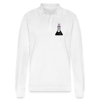 Chemistry Laboratory Erlenmeyer Flask Test Tube - Stanley/Stella Organic Unisex Long-Sleeved Polo Shirt Prepster - white - Front - Anna (173cm) & Nico (186cm)