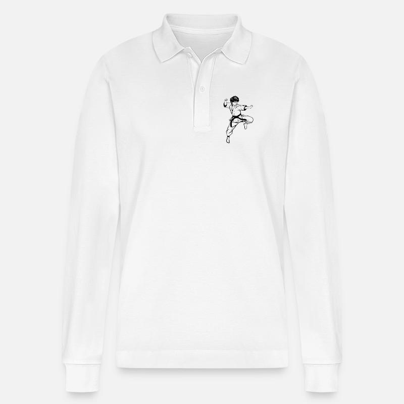 Karate Junge Zeichnung - Stanley/Stella Unisex Bio-Langarm-Poloshirt Prepster - Weiß