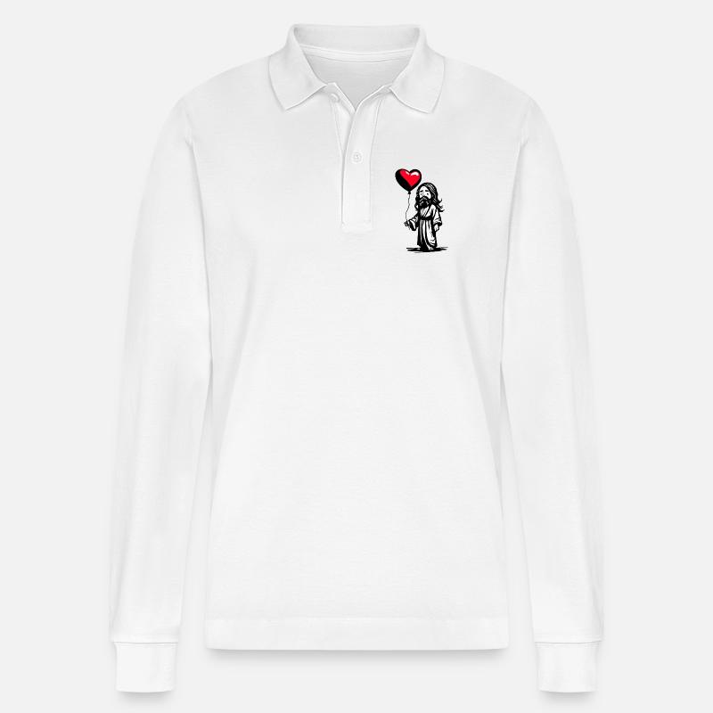 Jesus mit Herz Luftballon - Heartful Creatures - Stanley/Stella Unisex Bio-Langarm-Poloshirt Prepster - Weiß
