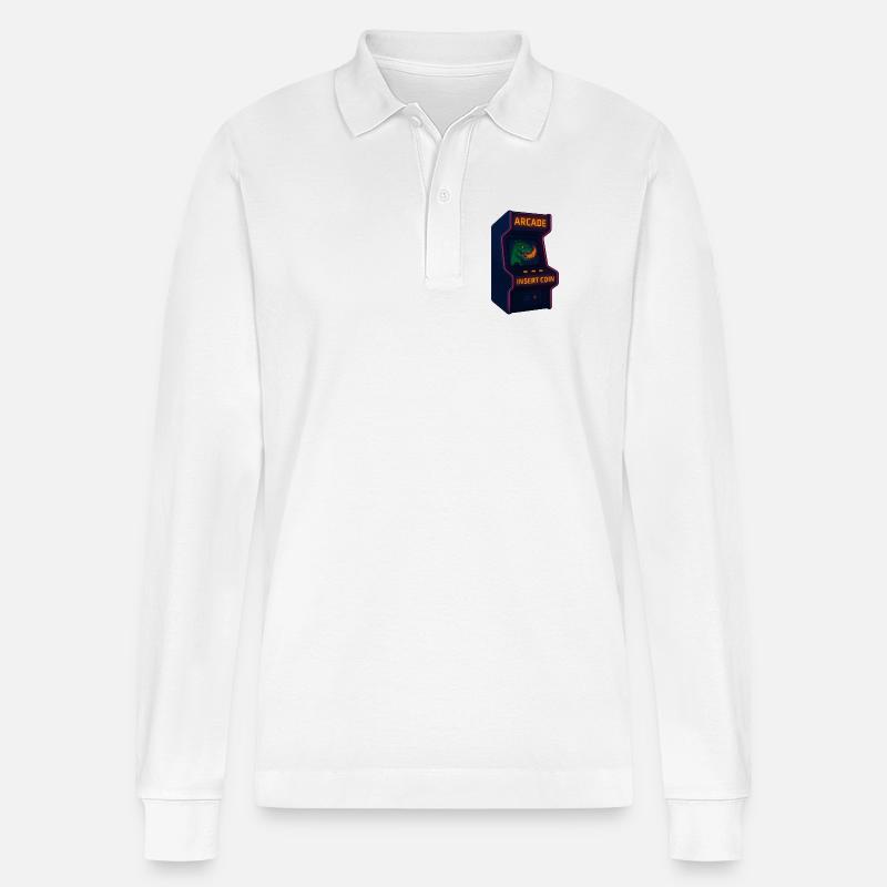 Dino Arcade Neon Pixel - Stanley/Stella Unisex Bio-Langarm-Poloshirt Prepster - Weiß
