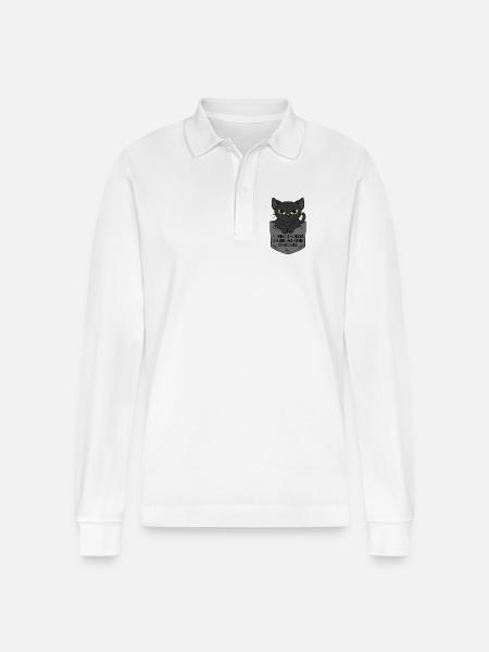 Ich bringe kein Unglück Schwarze Katze Brusttasche - Stanley/Stella Unisex Bio-Langarm-Poloshirt Prepster - Weiß