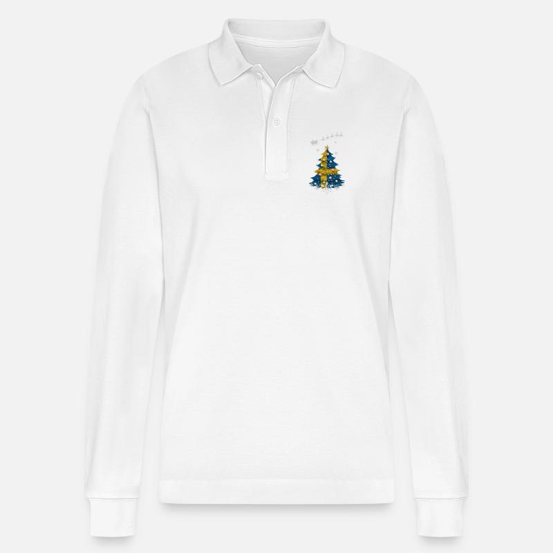 Weihnachtsbaum mit Schweden-Flagge - Stanley/Stella Unisex Bio-Langarm-Poloshirt Prepster - Weiß