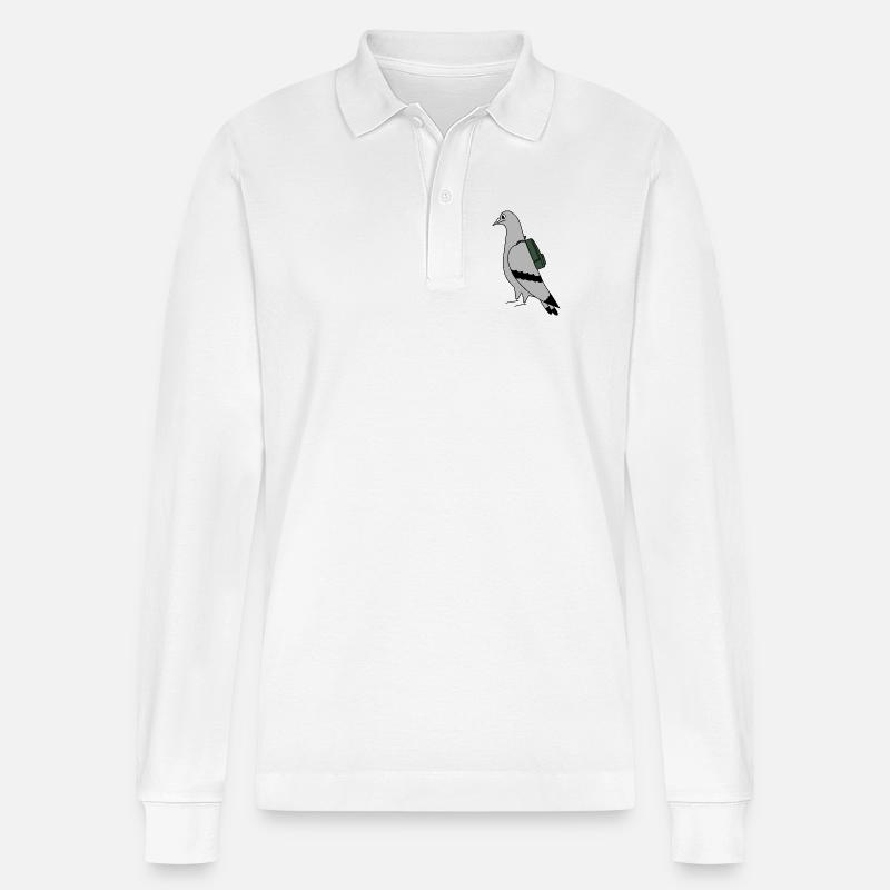 Pigeon with Backpack – Urban Minimal Illustration - Stanley/Stella Unisex Bio-Langarm-Poloshirt Prepster - Weiß