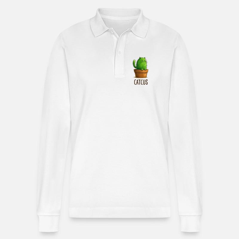 Catcus – Cactus Cat avec Attitude - Polo à manches longues bio PREPSTER Stanley/Stella Unisexe - blanc