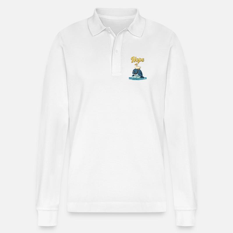 Hoffnungsvogel auf Wal – niedliches Meeresduo - Stanley/Stella Unisex Bio-Langarm-Poloshirt Prepster - Weiß