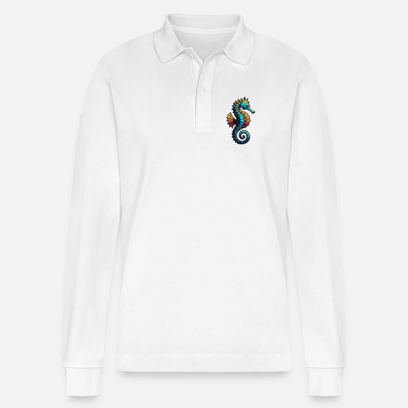 Seepferdchen - Stanley/Stella Unisex Bio-Langarm-Poloshirt Prepster - Weiß