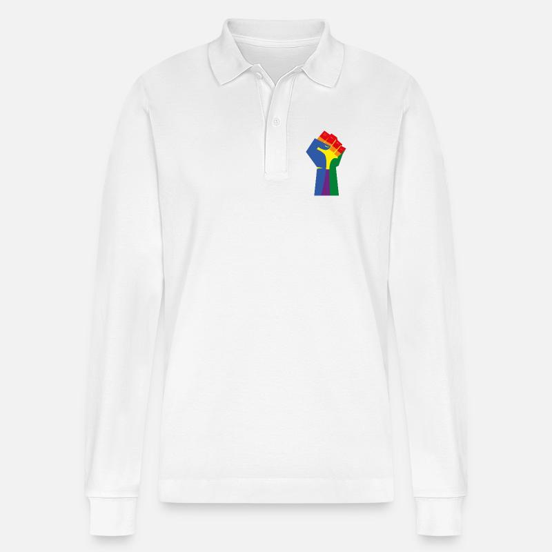 Die erhobene Faust (Regenbogenfarben) - Stanley/Stella Unisex Bio-Langarm-Poloshirt Prepster - Weiß