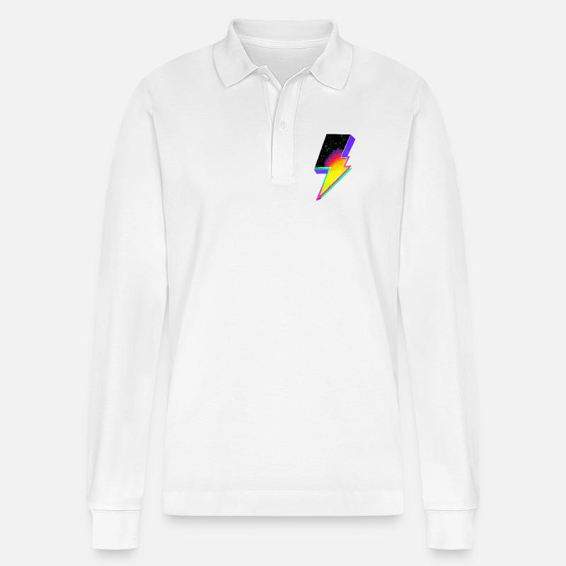 Neon-Regenbogen-Blitz-Emblem - Stanley/Stella Unisex Bio-Langarm-Poloshirt Prepster - Weiß
