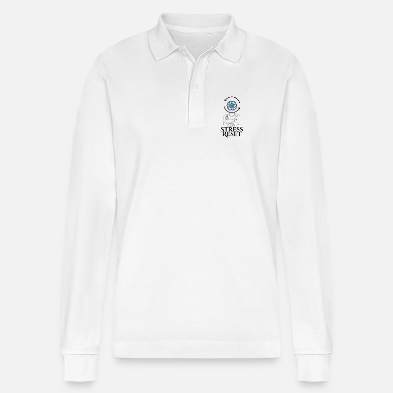 Stress Reset Button-Head - Stanley/Stella Unisex Bio-Langarm-Poloshirt Prepster - Weiß