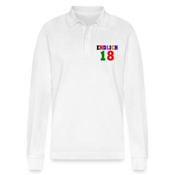 Endlich 18 - Stanley/Stella Unisex Bio-Langarm-Poloshirt Prepster - Weiß - Vorne - Anna (173cm) & Nico (186cm)