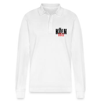 Sülz black red - Stanley/Stella Organic Unisex Long-Sleeved Polo Shirt Prepster - white - Front - Anna (173cm) & Nico (186cm)