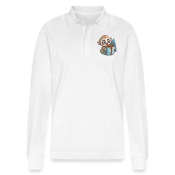 Niedlicher Lemur mit Geschenk an Weihnachten - Stanley/Stella Unisex Bio-Langarm-Poloshirt Prepster - Weiß - Vorne - Anna (173cm) & Nico (186cm)