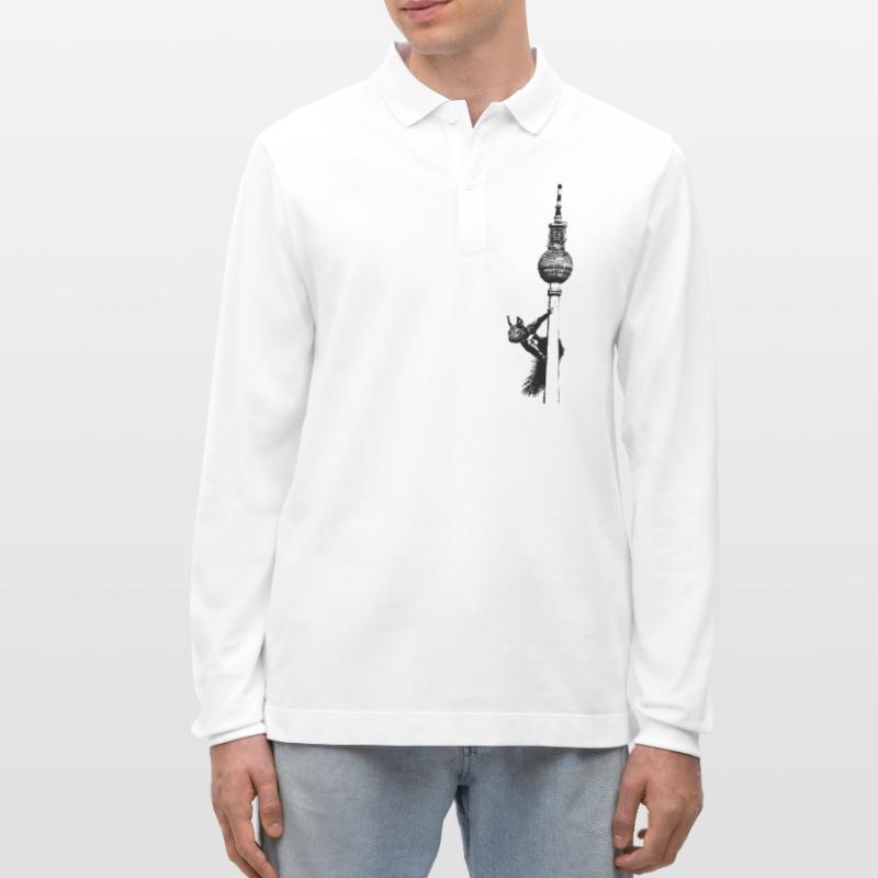 Fernsehturm Berlin mit Eichhörnchen / Grafik Stanley/Stella Unisex Bio-Langarm-Poloshirt Prepster