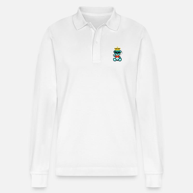 Pixel-Bären-König - Stanley/Stella Unisex Bio-Langarm-Poloshirt Prepster - Weiß