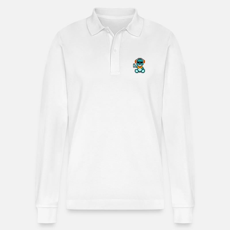 Pixel Bär Geek - Stanley/Stella Unisex Bio-Langarm-Poloshirt Prepster - Weiß