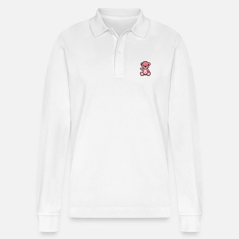 Pixel Bear Candy - Polo à manches longues bio PREPSTER Stanley/Stella Unisexe - blanc