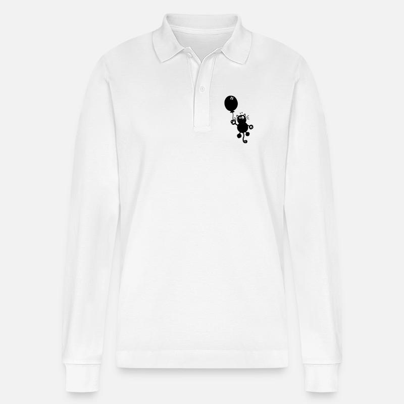 Katze mit Ballon - Stanley/Stella Unisex Bio-Langarm-Poloshirt Prepster - Weiß