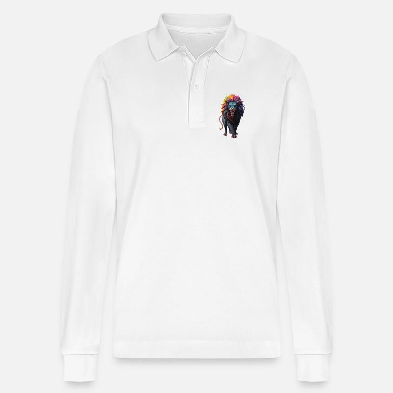 Mehrfarbiger Löwe - Stanley/Stella Unisex Bio-Langarm-Poloshirt Prepster - Weiß