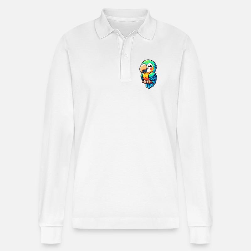 Papagei - Stanley/Stella Unisex Bio-Langarm-Poloshirt Prepster - Weiß