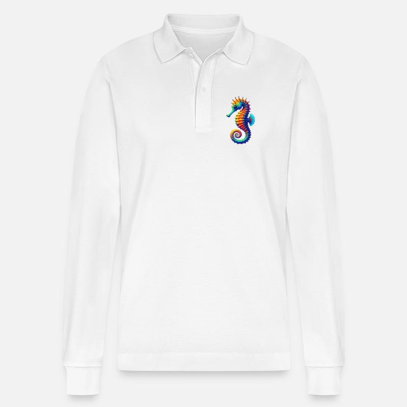 Seepferdchen - Stanley/Stella Unisex Bio-Langarm-Poloshirt Prepster - Weiß