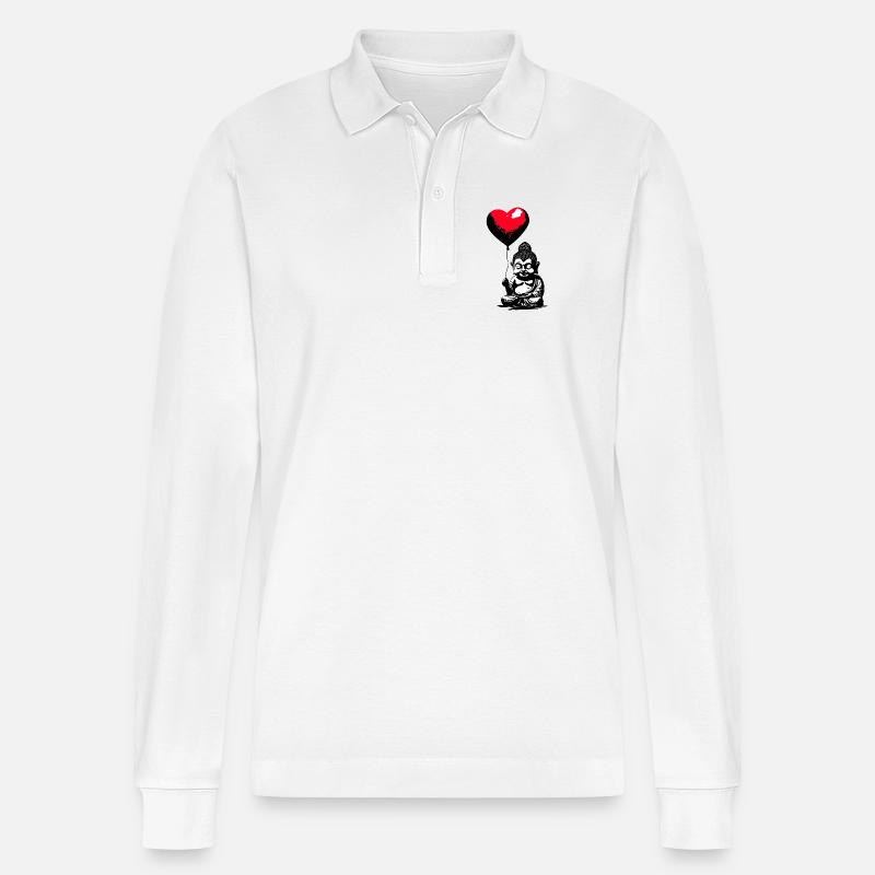 Buddha mit Herz Luftballon - Heartful Creatures - Stanley/Stella Unisex Bio-Langarm-Poloshirt Prepster - Weiß