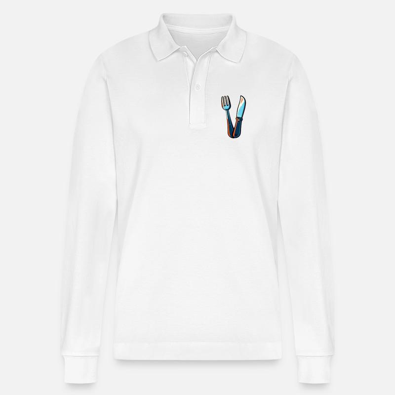 Besteck Messer Gabel bunt - Stanley/Stella Unisex Bio-Langarm-Poloshirt Prepster - Weiß