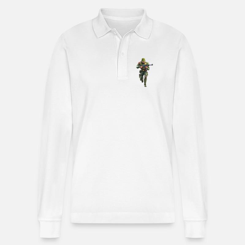 Army Soldier - Cooles Low-Poly-Logo - Stanley/Stella Unisex Bio-Langarm-Poloshirt Prepster - Weiß