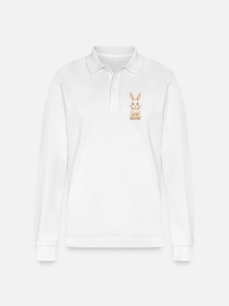 Cute Bunny Cartoon Illustration - Stanley/Stella Organic Unisex Long-Sleeved Polo Shirt Prepster - white
