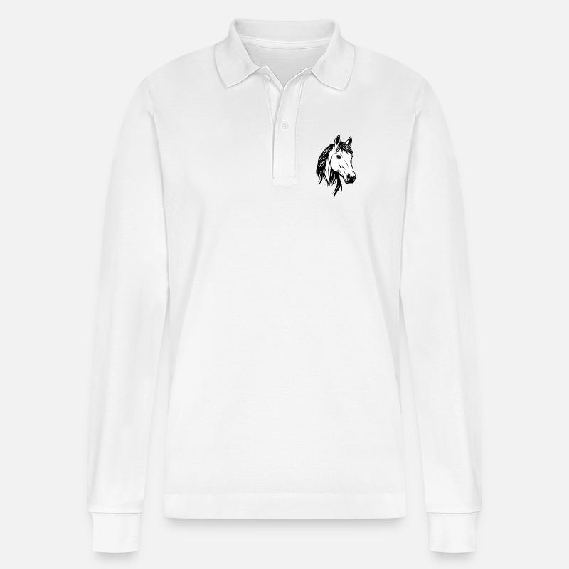 Pferdekopf Schwarz-Weiß - Stanley/Stella Unisex Bio-Langarm-Poloshirt Prepster - Weiß