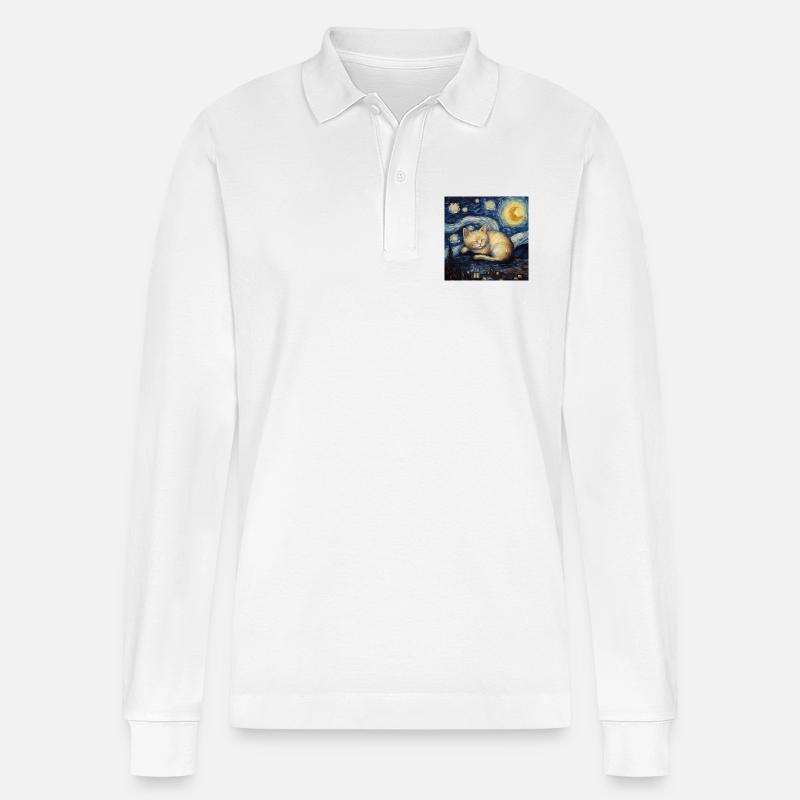 Katze, katzenmotiv, geschenk - Stanley/Stella Unisex Bio-Langarm-Poloshirt Prepster - Weiß